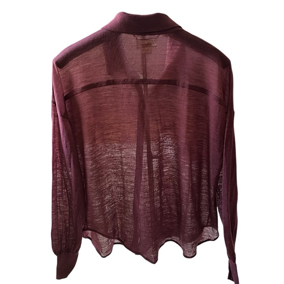 Maeve for Anthropologie | Sheer Plum Pink Button-Down Knit Blouse | Size S - Picture 6 of 15